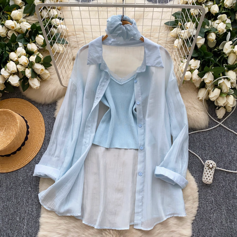 Sunscreen Shirt & Knitted Vest 2Pcs