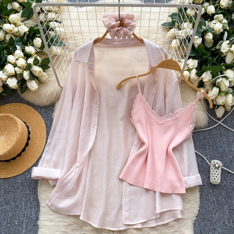 Sunscreen Shirt & Knitted Vest 2Pcs