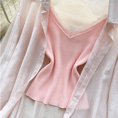 Sunscreen Shirt & Knitted Vest 2Pcs