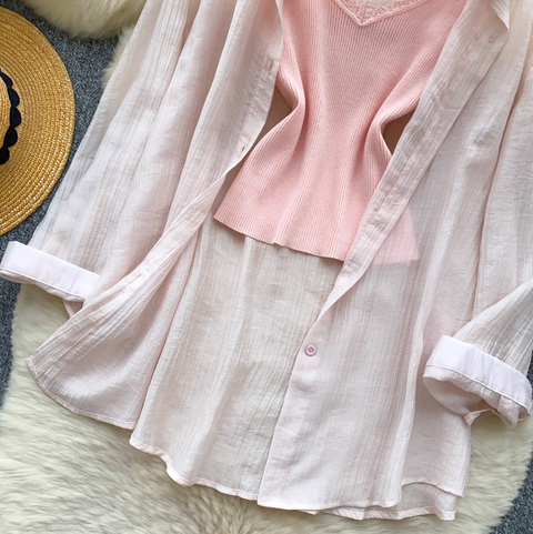 Sunscreen Shirt & Knitted Vest 2Pcs