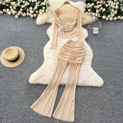 Niche Design Pleated Top & Trousers 2Pcs