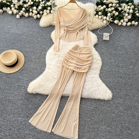 Niche Design Pleated Top & Trousers 2Pcs