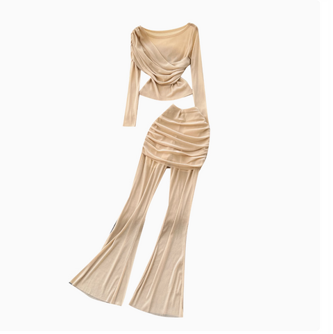 Niche Design Pleated Top & Trousers 2Pcs