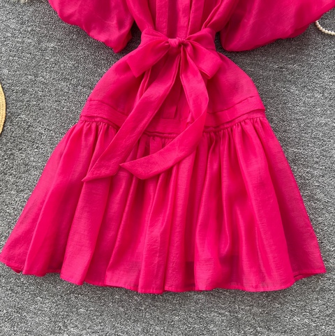 Courtly Puffy Sleeve Shirt Dress