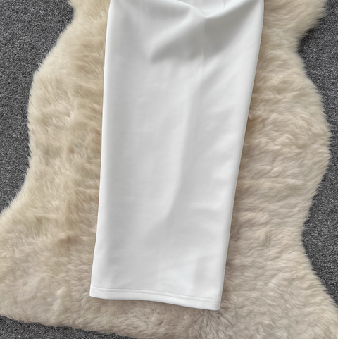 Puffy Sleeve Embroidery Mesh White Dress