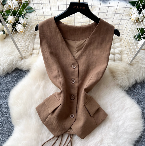 V-neck Vest & Wide-leg Trousers 2Pcs