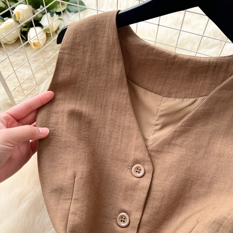 V-neck Vest & Wide-leg Trousers 2Pcs