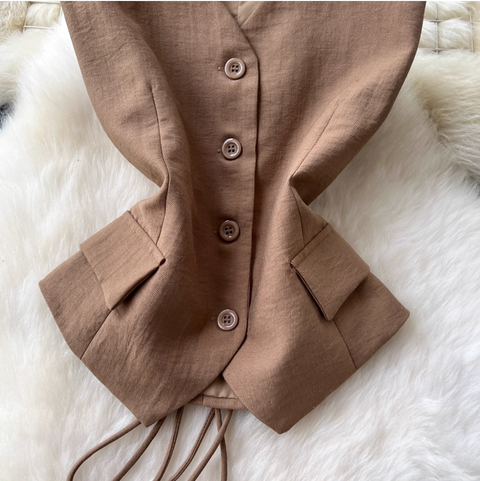 V-neck Vest & Wide-leg Trousers 2Pcs