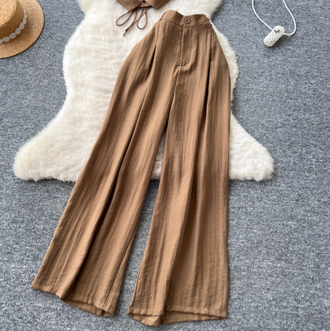 V-neck Vest & Wide-leg Trousers 2Pcs