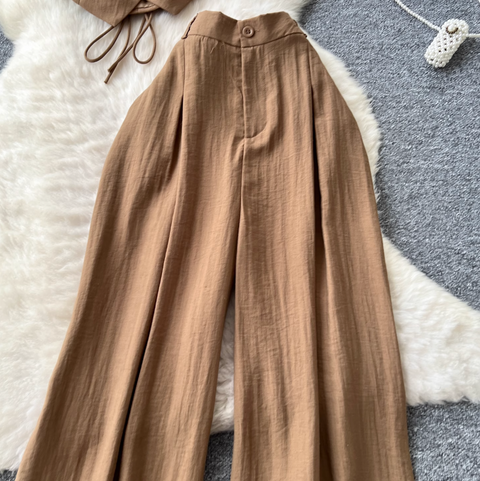 V-neck Vest & Wide-leg Trousers 2Pcs
