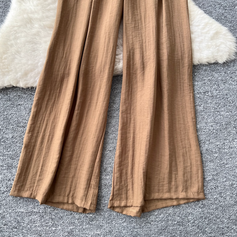 V-neck Vest & Wide-leg Trousers 2Pcs