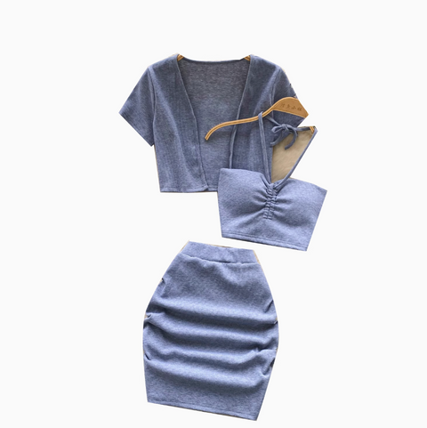 Cardigan & Halter Top & Skirt 3Pcs