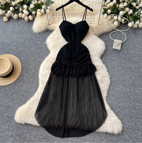 Irregular Design White Pleated Mesh Dress