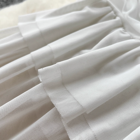 Irregular Design White Pleated Mesh Dress