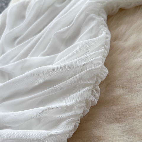 Irregular Design White Pleated Mesh Dress