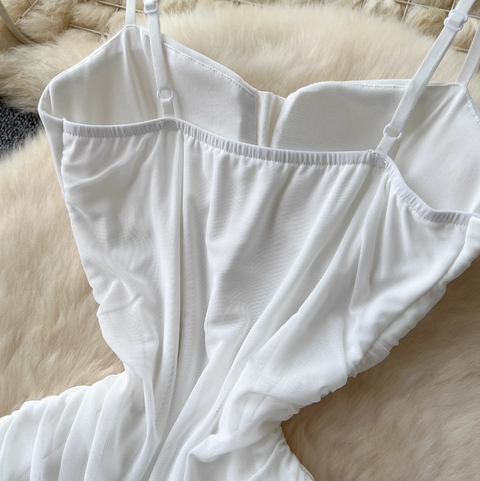 Irregular Design White Pleated Mesh Dress