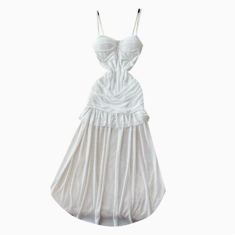 Irregular Design White Pleated Mesh Dress