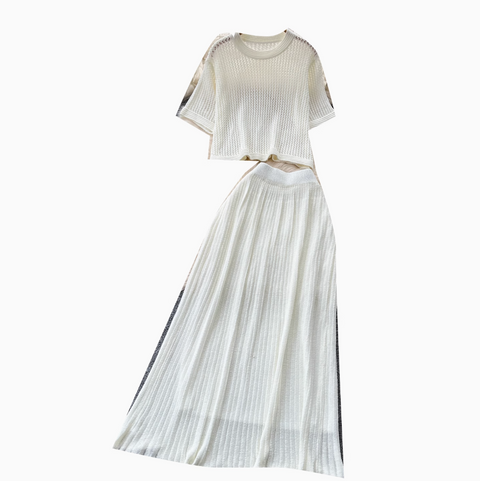 Hollowed Knitwear & Half-body Skirt 2Pcs