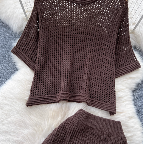 Hollowed Knitwear & Half-body Skirt 2Pcs