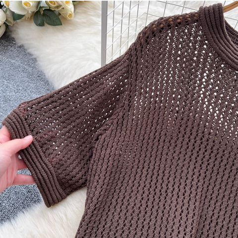 Hollowed Knitwear & Half-body Skirt 2Pcs
