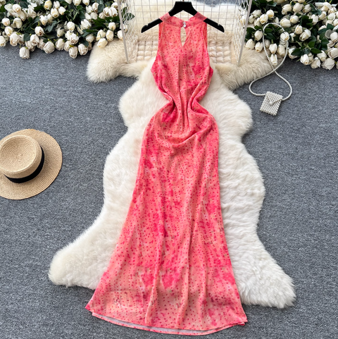 Draped Neckline Floral Fishtail Dress