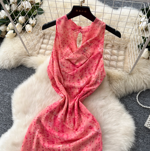 Draped Neckline Floral Fishtail Dress