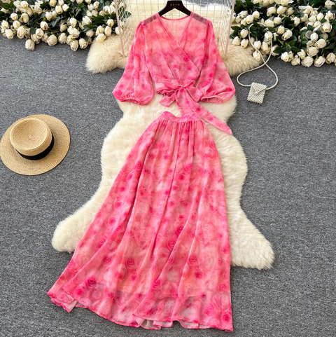 Knotted Top & Skirt Chiffon 2Pcs