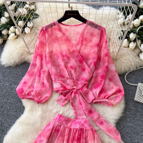 Knotted Top & Skirt Chiffon 2Pcs