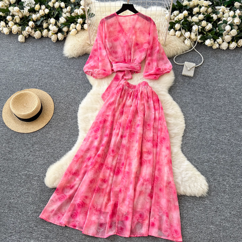 Knotted Top & Skirt Chiffon 2Pcs
