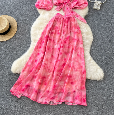 Knotted Top & Skirt Chiffon 2Pcs