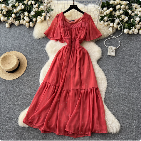 Rhinestone Studded Draped Chiffon Dress