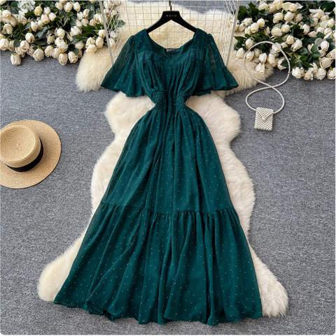 Rhinestone Studded Draped Chiffon Dress