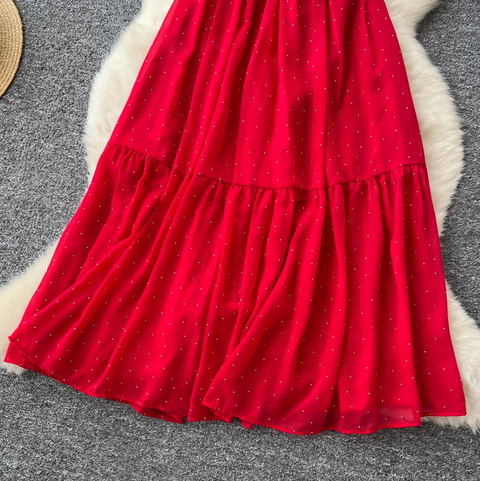 Rhinestone Studded Draped Chiffon Dress