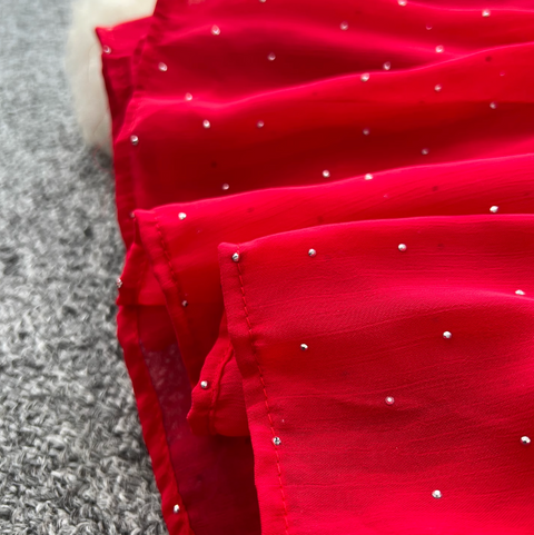Rhinestone Studded Draped Chiffon Dress