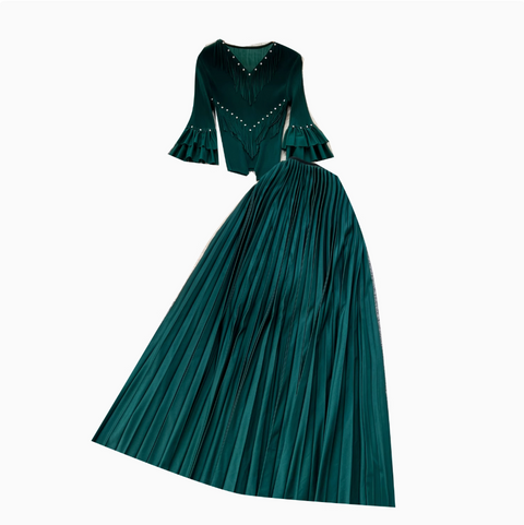 Niche Beaded Top & Pleated Skirt 2Pcs
