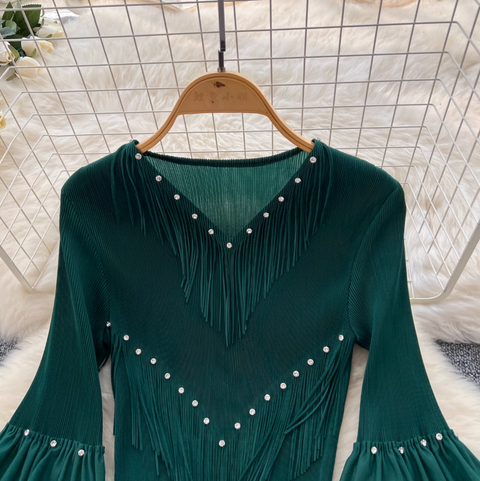 Niche Beaded Top & Pleated Skirt 2Pcs