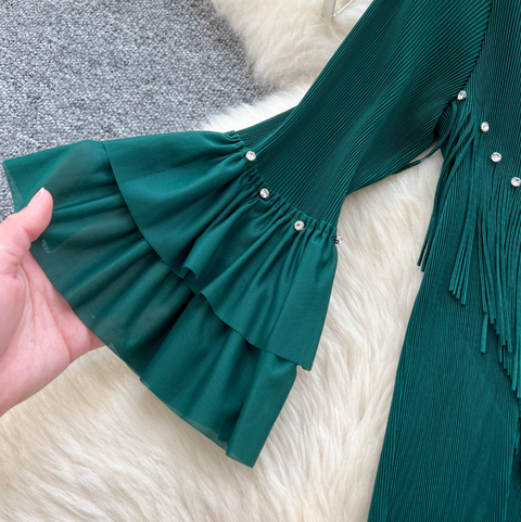 Niche Beaded Top & Pleated Skirt 2Pcs