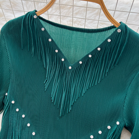 Niche Beaded Top & Pleated Skirt 2Pcs