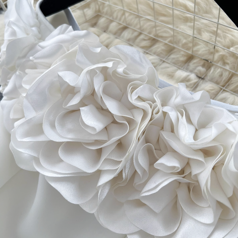 Ruffled Neckline Puffy White Dress