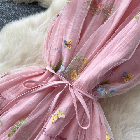 Fairy Pink Floral Patchwork Halter Dress