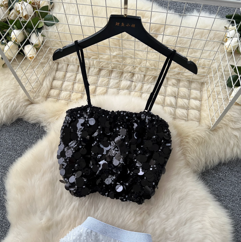 Sequined Camisole & Mesh Skirt 2Pcs