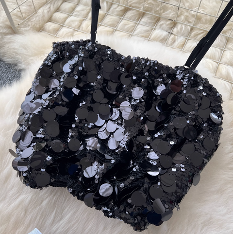 Sequined Camisole & Mesh Skirt 2Pcs