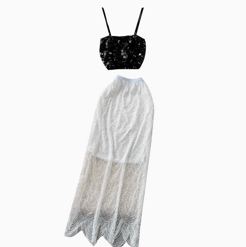 Sequined Camisole & Mesh Skirt 2Pcs