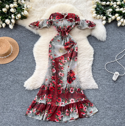 Off-shoulder Floral Printed Bustier Dress