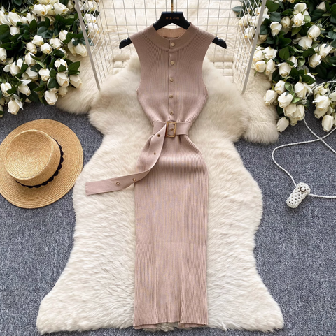 High-end Sleeveless Slim Knitted Dress