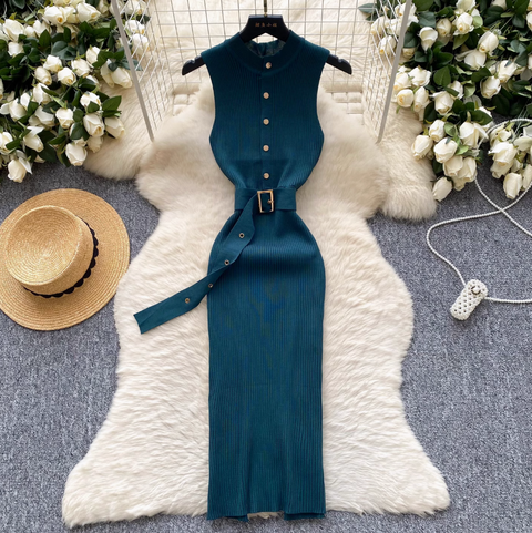 High-end Sleeveless Slim Knitted Dress