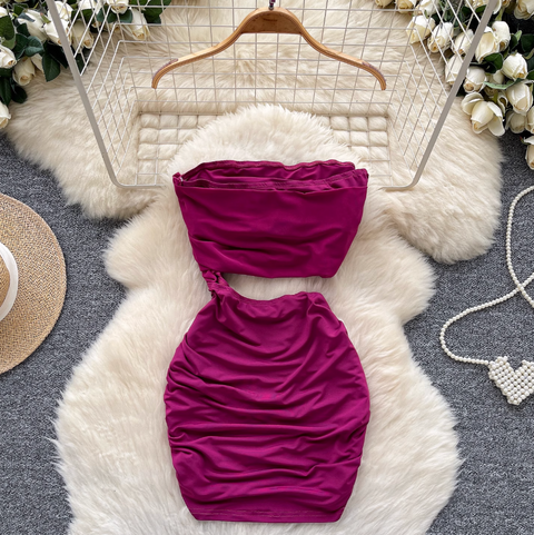 Faux Two-pieces Pleated Purple Dress