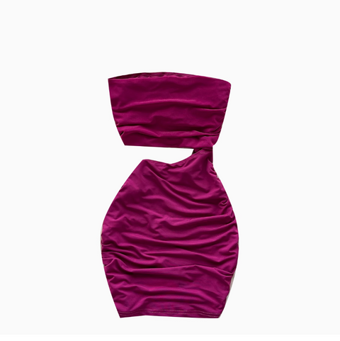 Faux Two-pieces Pleated Purple Dress