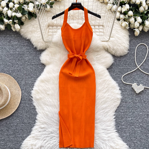 Sexy Backless Knitted Halter Dress