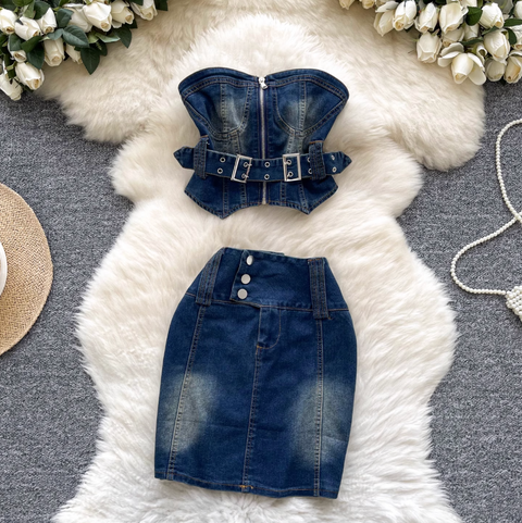 Chic Tank Top & Skirt Denim 2Pcs